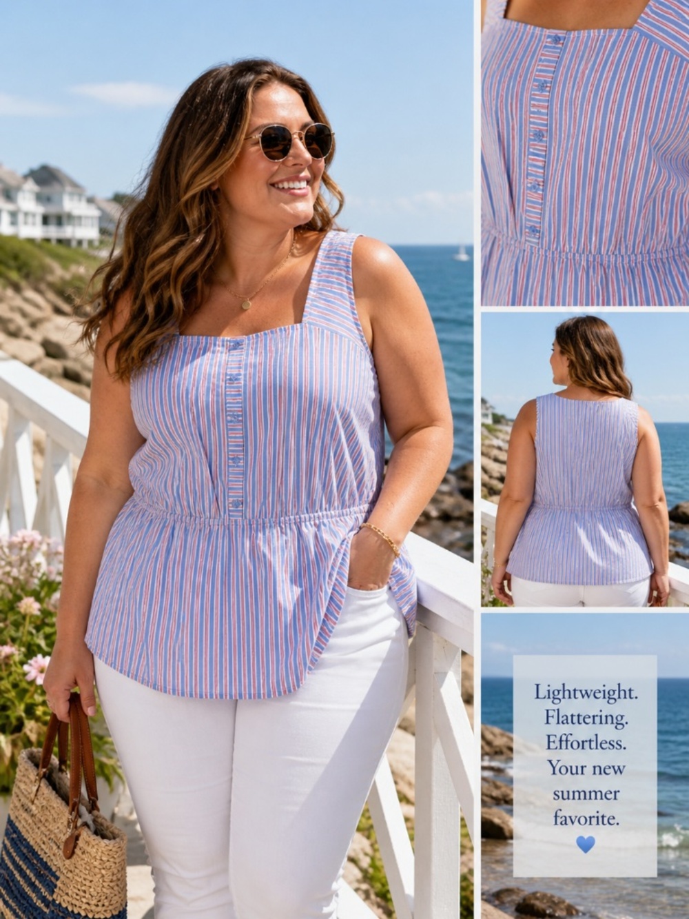 Lane Bryant Striped Tank Top Size 24  Elastic Waist Sleeveless Blouse NWT